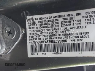 2008 Honda CR-V EX-L with VIN 5J6RE48798L025386, listed as a IAAI auction lot 41980073 with 230,843 mi miles. Bid and sale history available at carsss.com. Image 9.