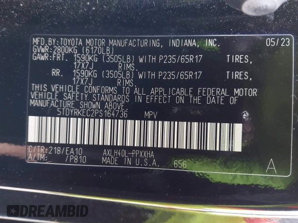 2023 Toyota Sienna XLE с VIN 5TDYRKEC2PS164736, выставлен на аукционе IAAI как лот 41610043 с пробегом 30 471 миль миль и . История ставок и продаж доступна на DreamBid. Изображение 9.