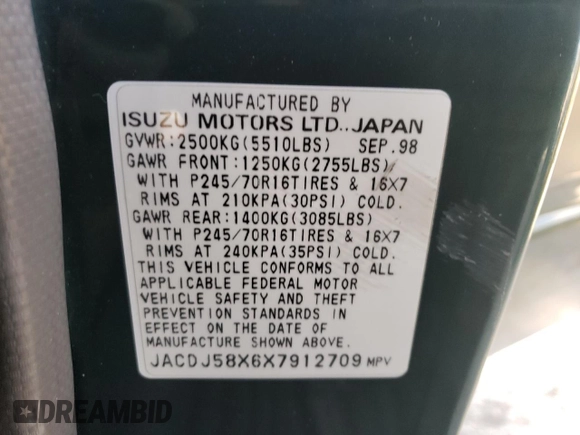 1999 Isuzu Trooper S z VIN JACDJ58X6X7912709, wystawiony jako Copart lot #75357874 z przebiegiem 138 332 mil mil oraz Szkoda całkowita • Salvage title. Historia ofert i sprzedaży dostępna na DreamBid. Obrazek 15.