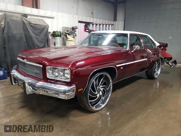 1975 Chevrolet Caprice z VIN 1N69H5J105888, wystawiony jako Copart lot #80681774 z przebiegiem 79 198 mil mil oraz Szkoda całkowita • Salvage title. Historia ofert i sprzedaży dostępna na DreamBid. Obrazek 1.