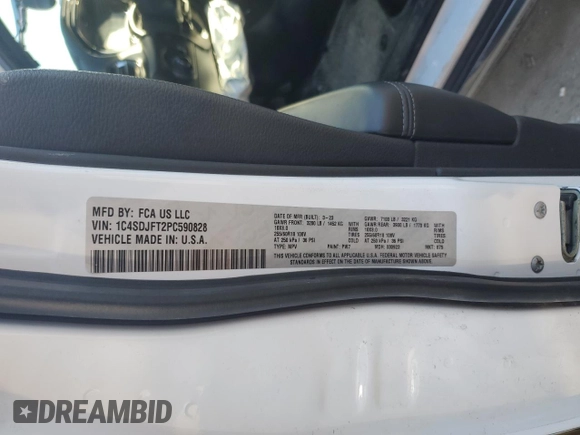 2023 Dodge Durango Pursuit with VIN 1C4SDJFT2PC590828, listed as a Copart auction lot 83601084 with Not provided miles and Salvage title. Bid and sale history available at DreamBid. Image 13.
