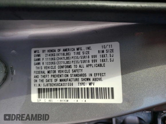 2012 Acura RDX Tech Pkg with VIN 5J8TB2H56CA001558, listed as a Copart auction lot 88303405 with 95,030 mi miles and Clean Title. Bid and sale history available at carsss.com. Image 13.
