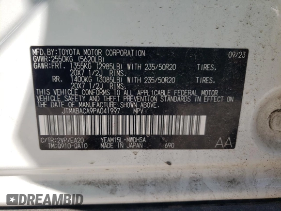 2023 Toyota bZ4X XLE with VIN JTMABACA9PA041997, listed as a Copart auction lot 52922215 with 6,490 mi miles and Salvage Title. Bid and sale history available at DreamBid. Image 13.