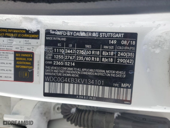 2019 Mercedes-Benz GLC with VIN WDC0G4KB3KV134101, listed as a Copart auction lot 51017475 with 60,794 mi miles and Salvage Title. Bid and sale history available at carsss.com. Image 15.