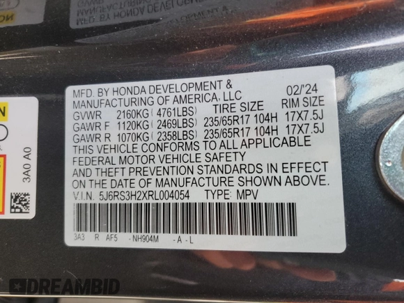 2024 Honda CR-V LX with VIN 5J6RS3H2XRL004054, listed as a Copart auction lot 45200635 with Not Provided miles and Salvage Title. Bid and sale history available at DreamBid. Image 15.