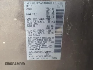 2013 Nissan Pathfinder Platinum with VIN 5N1AR2MM9DC658953, listed as a Copart auction lot 41987785 with 189,559 mi miles and Clean Title. Bid and sale history available at carsss.com. Image 13.
