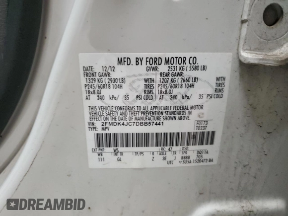 2013 Ford Edge SEL with VIN 2FMDK4JC7DBB57441, listed as a Copart auction lot 52644555 with 153,548 mi miles and Clean Title. Bid and sale history available at carsss.com. Image 13.