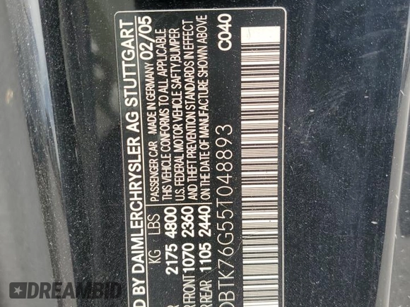 2005 Mercedes-Benz CLK-Class AMG with VIN WDBTK76G55T048893, listed as a Copart auction lot 80762754 with 0 mi miles and Salvage Title. Bid and sale history available at carsss.com. Image 12.