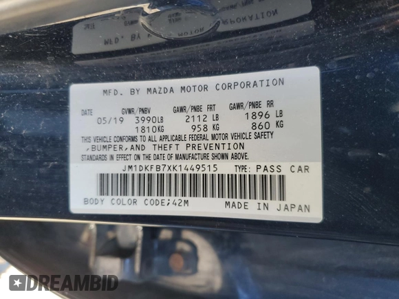 2019 Mazda CX-3 Sport with VIN JM1DKFB7XK1449515, listed as a Copart auction lot 46509455 with 93,699 mi miles and Salvage Title. Bid and sale history available at carsss.com. Image 12.