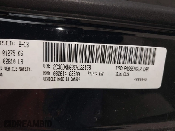 2014 Dodge Charger SXT with VIN 2C3CDXHG3EH122158, listed as a IAAI auction lot 41861010 with 122,842 mi miles. Bid and sale history available at carsss.com. Image 9.