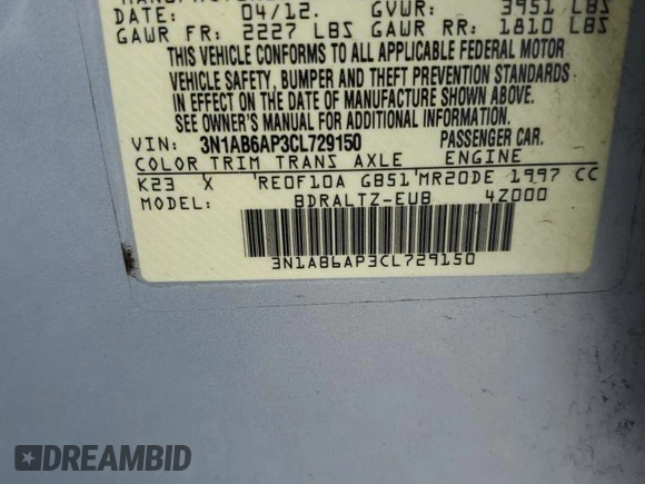 2012 Nissan Sentra SR z VIN 3N1AB6AP3CL729150, wystawiony jako Copart lot #59512745 z przebiegiem 163 666 mil mil oraz Szkoda całkowita • Salvage title. Historia ofert i sprzedaży dostępna na DreamBid. Obrazek 12.