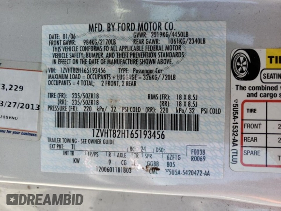 2006 Ford Mustang GT Deluxe with VIN 1ZVHT82H165193456, listed as a Copart auction lot 70402844 with 150,388 mi miles and Non repairable. Bid and sale history available at DreamBid. Image 15.