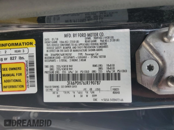 2018 Ford Fusion SE with VIN 3FA6P0H76JR190787, listed as a Copart auction lot 63823774 with 74,139 mi miles and Clean Title. Bid and sale history available at carsss.com. Image 12.