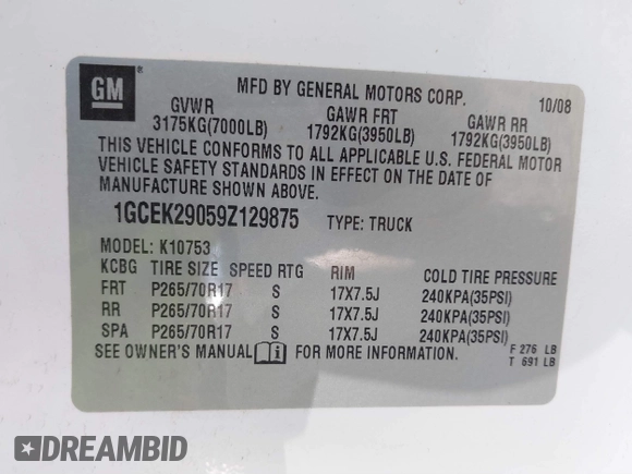 2009 Chevrolet Silverado 1500 LT with VIN 1GCEK29059Z129875, listed as a IAAI auction lot 41678620 with 155,798 mi miles and . Bid and sale history available at DreamBid. Image 9.