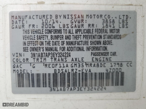 2014 Nissan Sentra SR with VIN 3N1AB7AP3EY324224, listed as a Copart auction lot 53715525 with 75,282 mi miles and Salvage Title. Bid and sale history available at carsss.com. Image 12.