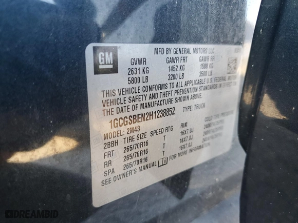 2017 Chevrolet Colorado 2WD WT with VIN 1GCGSBEN2H1238852, listed as a Copart auction lot 74848984 with 85,626 mi miles and Salvage Title. Bid and sale history available at carsss.com. Image 13.