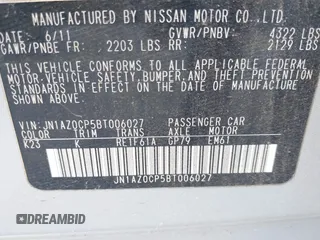 2011 Nissan LEAF SL-e with VIN JN1AZ0CP5BT006027, listed as a IAAI auction lot 42087275 with 91,258 mi miles and . Bid and sale history available at DreamBid. Image 9.