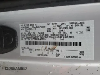 2022 Ford F-150 XL z VIN 1FTEX1EP5NKD35795, wystawiony jako Copart lot #86301484 z przebiegiem 42 469 mil mil oraz Szkoda całkowita • Salvage title. Historia ofert i sprzedaży dostępna na DreamBid. Obrazek 12.