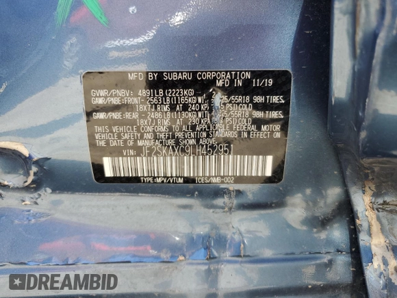 2020 Subaru Forester Touring with VIN JF2SKAXC9LH452951, listed as a Copart auction lot 56428495 with 12,390 mi miles and Salvage title. Bid and sale history available at DreamBid. Image 12.