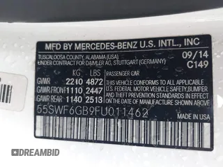 2015 Mercedes-Benz C-Class C 400 with VIN 55SWF6GB9FU011462, listed as a IAAI auction lot 41649304 with 123,915 mi miles. Bid and sale history available at carsss.com. Image 9.