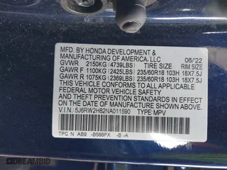 2022 Honda CR-V EX-L with VIN 5J6RW2H82NA011590, listed as a IAAI auction lot 41283171 with 1 mi miles. Bid and sale history available at carsss.com. Image 9.