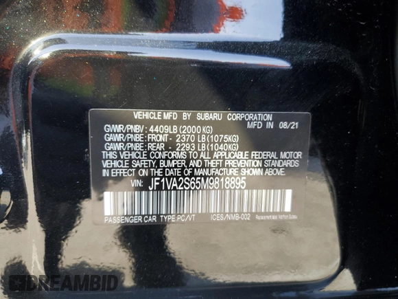 2021 Subaru WRX STI с VIN JF1VA2S65M9818895, выставлен на аукционе Copart как лот 47054275 с пробегом 30 445 миль миль и Списание • Salvage title. История ставок и продаж доступна на DreamBid. Изображение 13.