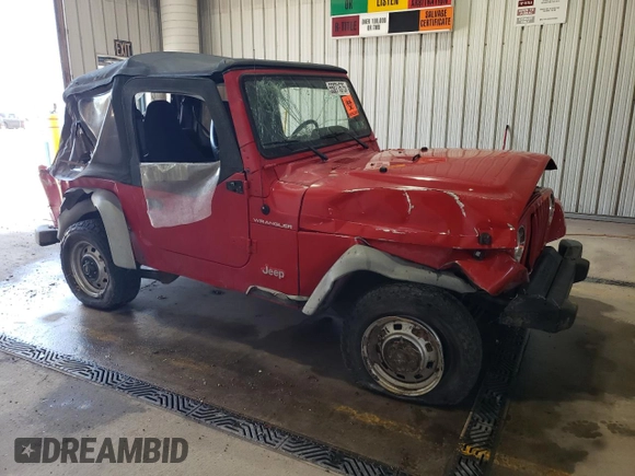 2001 Jeep Wrangler SE with VIN 1J4FA29P91P331908, listed as a Copart auction lot 55071675 with 142,004 mi miles and Salvage Title. Bid and sale history available at carsss.com. Image 4.