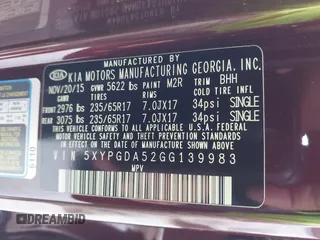 2016 Kia Sorento LX with VIN 5XYPGDA52GG139983, listed as a IAAI auction lot 42134996 with 120,259 mi miles. Bid and sale history available at carsss.com. Image 9.