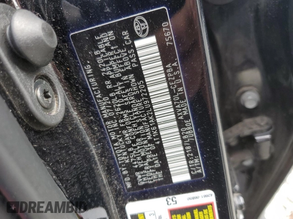 2020 Toyota Camry XSE with VIN 4T1K61AK2LU972205, listed as a Copart auction lot 55792685 with 106,696 mi miles and Salvage Title. Bid and sale history available at DreamBid. Image 12.