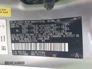 2011 Toyota Sienna XLE AAS with VIN 5TDYK3DCXBS172586, listed as a IAAI auction lot 41835992 with 203,599 mi miles. Bid and sale history available at carsss.com. Image 9.