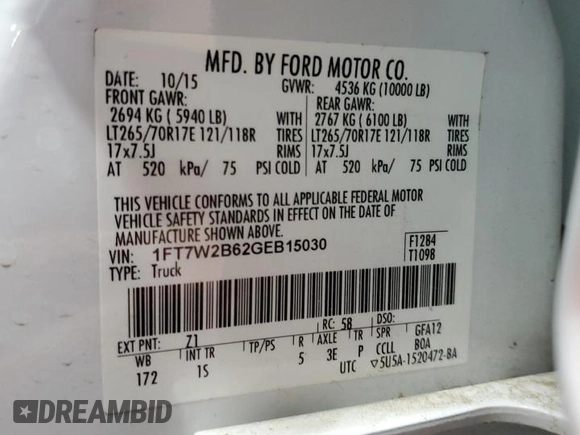 2016 Ford F-250 Lariat z VIN 1FT7W2B62GEB15030, wystawiony jako Copart lot #58758775 z przebiegiem 162 431 mil mil oraz Szkoda całkowita • Salvage title. Historia ofert i sprzedaży dostępna na DreamBid. Obrazek 12.