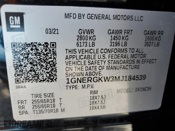 2021 Chevrolet Traverse LT Cloth with VIN 1GNERGKW3MJ184539, listed as a Copart auction lot 60527025 with 117,364 mi miles and Non repairable. Bid and sale history available at DreamBid. Image 13.
