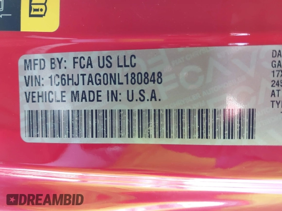 2022 Jeep Gladiator Willys Sport z VIN 1C6HJTAG0NL180848, wystawiony jako IAAI lot #41778129 z przebiegiem Nie podano mil oraz . Historia ofert i sprzedaży dostępna na DreamBid. Obrazek 9.