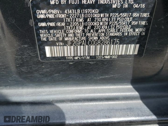 2016 Subaru Crosstrek Limited with VIN JF2GPALC0G8286175, listed as a Copart auction lot 56965965 with 153,038 mi miles and Salvage title. Bid and sale history available at DreamBid. Image 13.