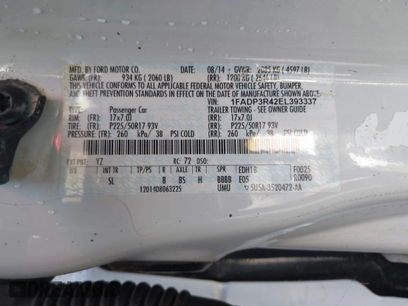2014 Ford Focus Electric z VIN 1FADP3R42EL393337, wystawiony jako IAAI lot #42365836 z przebiegiem 14 593 mil mil oraz . Historia ofert i sprzedaży dostępna na DreamBid. Obrazek 9.