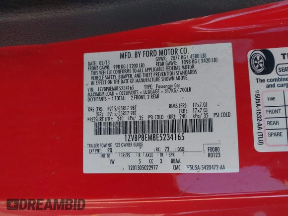 2014 Ford Mustang V6 with VIN 1ZVBP8EM8E5234165, listed as a IAAI auction lot 41845442 with 78,929 mi miles. Bid and sale history available at carsss.com. Image 9.