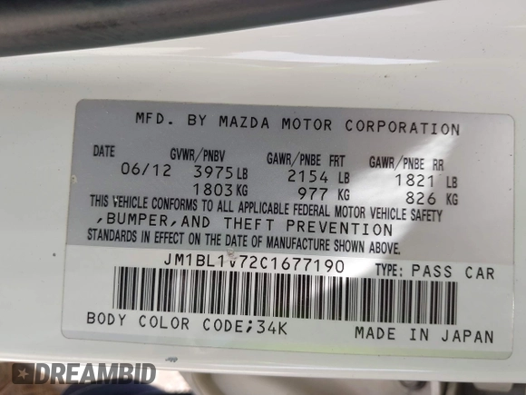 2012 Mazda 3 i Touring with VIN JM1BL1V72C1677190, listed as a IAAI auction lot 42076143 with 162,192 mi miles and . Bid and sale history available at DreamBid. Image 9.