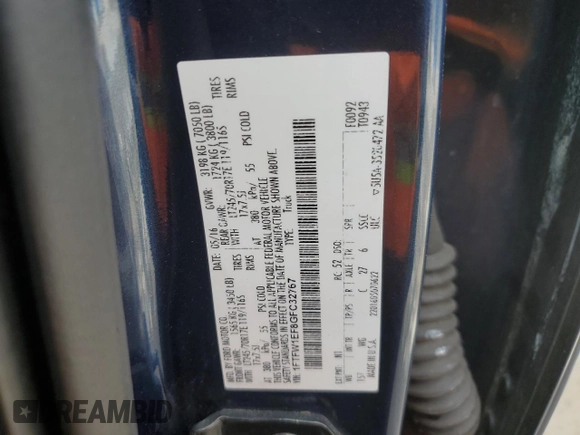 2016 Ford F-150 XLT with VIN 1FTFW1EF8GFC32767, listed as a Copart auction lot 51154705 with 122,855 mi miles and Salvage Title. Bid and sale history available at DreamBid. Image 14.