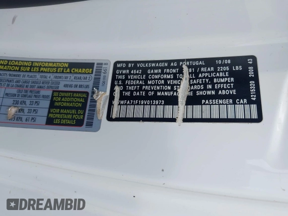 2009 Volkswagen Eos Lux с VIN WVWFA71F19V013973, выставлен на аукционе IAAI как лот 42529683 с пробегом 154 259 миль миль и . История ставок и продаж доступна на DreamBid. Изображение 9.