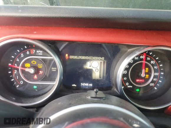 2020 Jeep Gladiator Rubicon with VIN 1C6JJTBG9LL163270, listed as a Copart auction lot 53654005 with 74,744 mi miles and Salvage title. Bid and sale history available at DreamBid. Image 9.