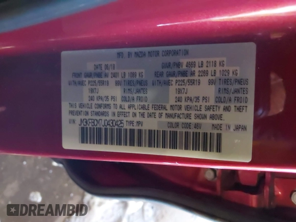 2018 Mazda CX-5 Touring with VIN JM3KFBCM7J0430425, listed as a IAAI auction lot 41524553 with 102,715 mi miles. Bid and sale history available at carsss.com. Image 8.