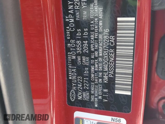 2024 Hyundai Elantra SEL с VIN KMHLM4DGXRU702876, выставлен на аукционе Copart как лот 57365325 с пробегом 12 520 миль миль и Списание • Salvage title. История ставок и продаж доступна на DreamBid. Изображение 12.