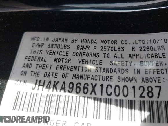 2001 Acura RL w/Navigation System z VIN JH4KA966X1C001287, wystawiony jako IAAI lot #41494316 z przebiegiem 205 724 mil mil oraz . Historia ofert i sprzedaży dostępna na DreamBid. Obrazek 9.