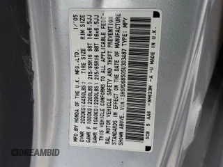 2005 Honda CR-V LX with VIN SHSRD68505U303487, listed as a Copart auction lot 46064405 with 169,974 mi miles and Salvage Title. Bid and sale history available at DreamBid. Image 16.