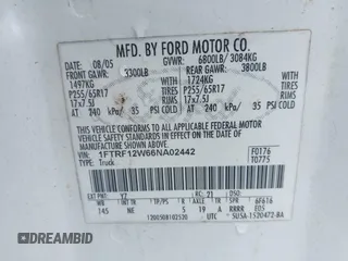 2006 Ford F-150 XL with VIN 1FTRF12W66NA02442, listed as a IAAI auction lot 42757215 with 264,506 mi miles and . Bid and sale history available at DreamBid. Image 9.