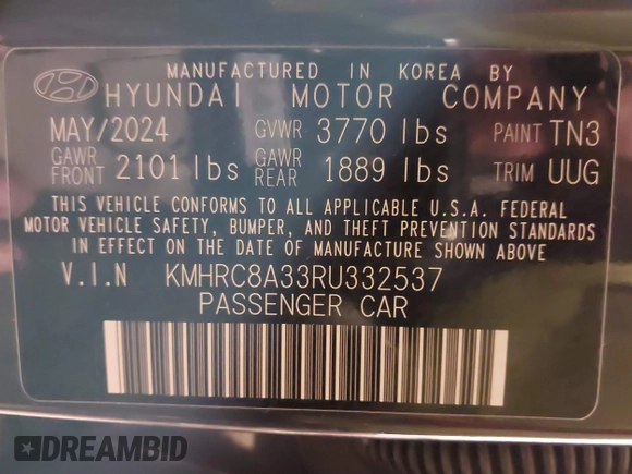 2024 Hyundai Venue SEL with VIN KMHRC8A33RU332537, listed as a IAAI auction lot 40965362 with 6,223 mi miles and . Bid and sale history available at DreamBid. Image 9.