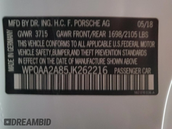 2018 Porsche 718 Cayman z VIN WP0AA2A85JK262216, wystawiony jako Copart lot #82436914 z przebiegiem 109 574 mil mil oraz Szkoda całkowita • Salvage title. Historia ofert i sprzedaży dostępna na DreamBid. Obrazek 12.
