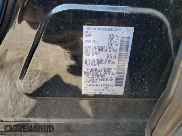 2023 Nissan Pathfinder S with VIN 5N1DR3AC9PC250102, listed as a Copart auction lot 76678834 with 30,525 mi miles and Salvage title. Bid and sale history available at DreamBid. Image 14.
