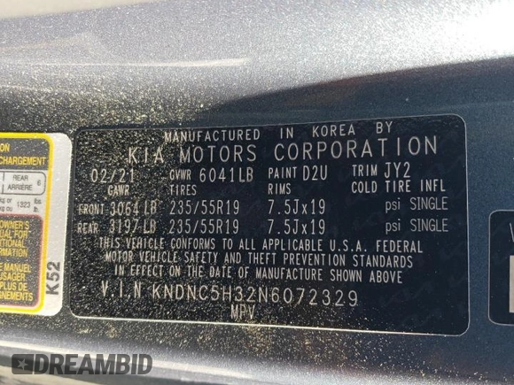 2022 Kia Carnival EX with VIN KNDNC5H32N6072329, listed as a Copart auction lot 42173915 with 25,910 mi miles and Salvage Title. Bid and sale history available at carsss.com. Image 13.