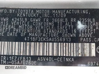 2010 Toyota Camry with VIN 4T1BF3EK5AU556913, listed as a IAAI auction lot 41936130 with 117,707 mi miles and . Bid and sale history available at DreamBid. Image 9.